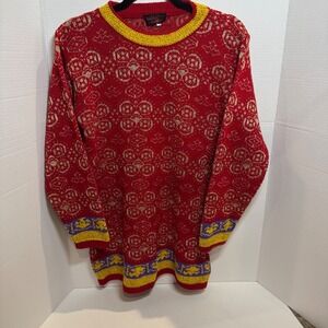 Vintage Hastings & Smith Red Gold Pattern Knit Sweater Made‎ in Italy Size S